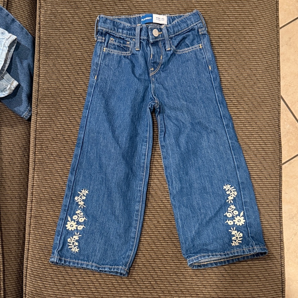 Old Navy Blue Kids Jeans with White Floral Embroidery